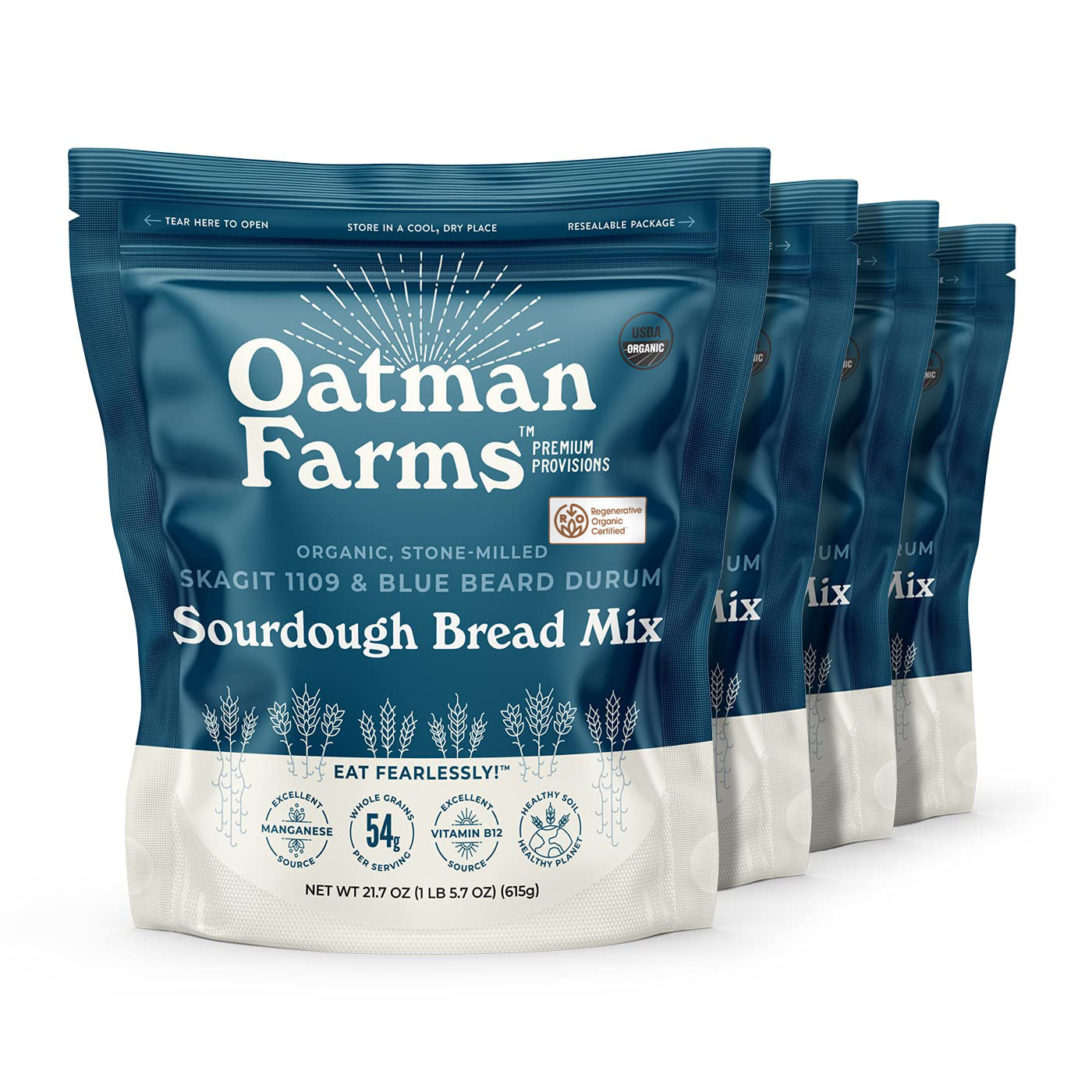 Oatman Farms Sourdough Bread Mix Blue Beard Durum & Skagit 1109, 4 Pack