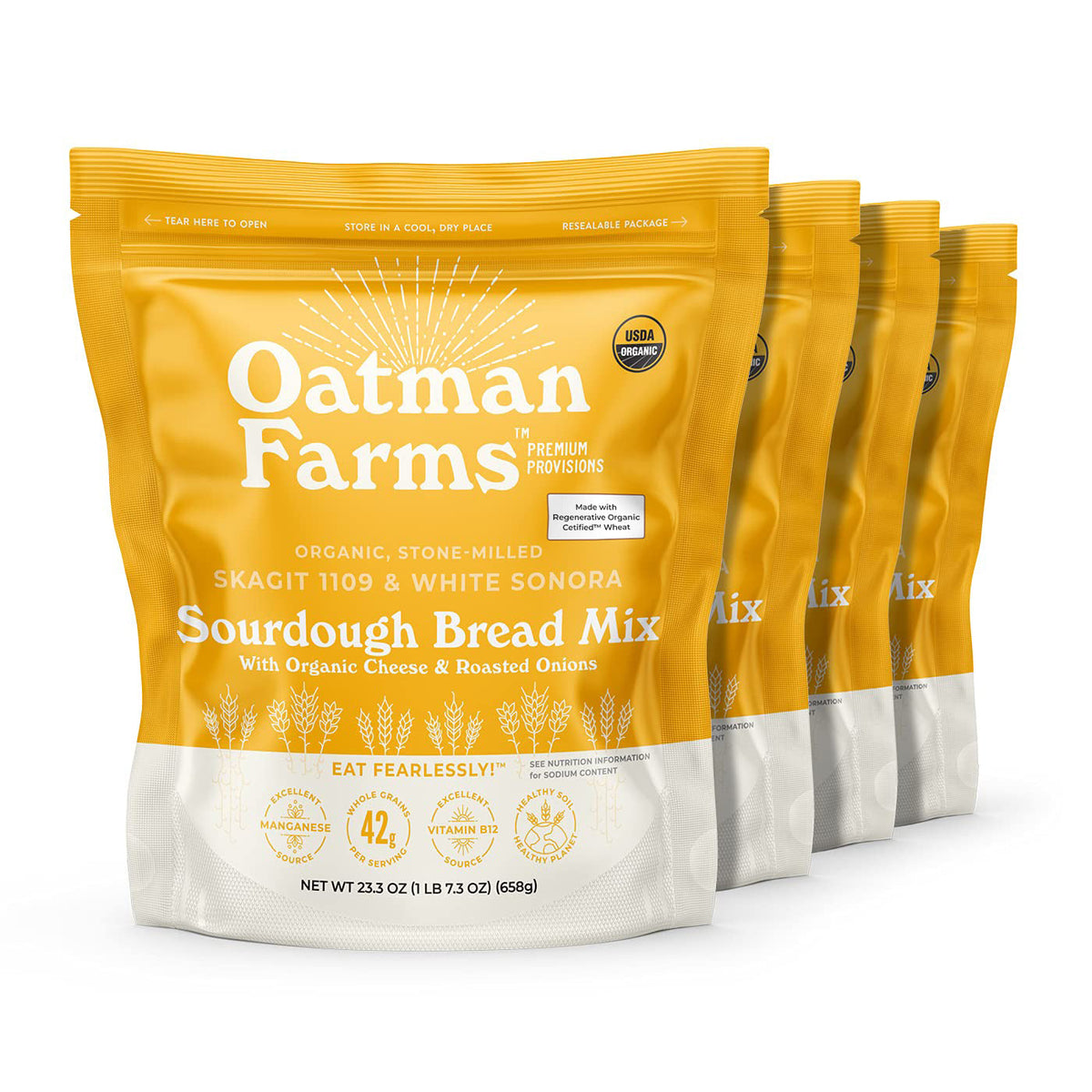 Oatman Farms Sourdough Bread Mix Cheese &amp; Roasted Onion, 4 Pack