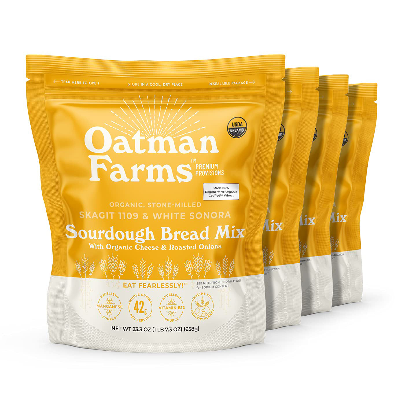 Oatman Farms Sourdough Bread Mix Cheese & Roasted Onion, 4 Pack
