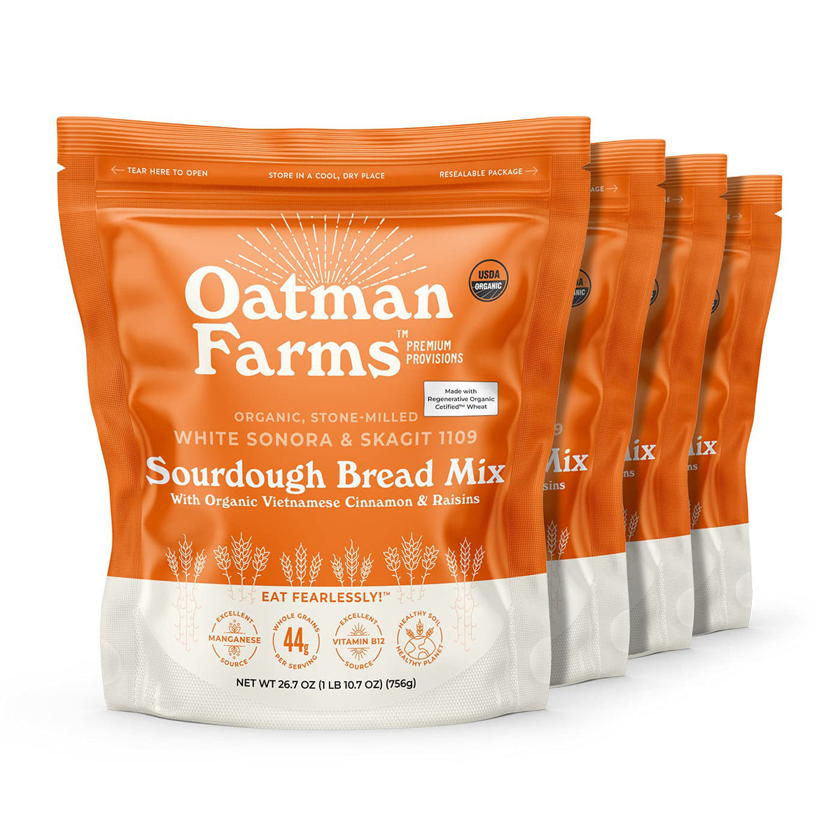 Oatman Farms Sourdough Bread Mix Cinnamon &amp; Raisin, 4 Pack